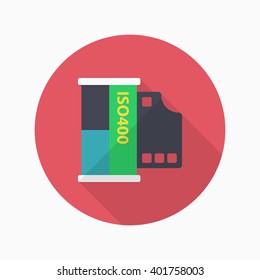 Film icon , Vector flat long shadow design.