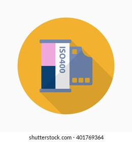Film icon , Vector flat long shadow design.
