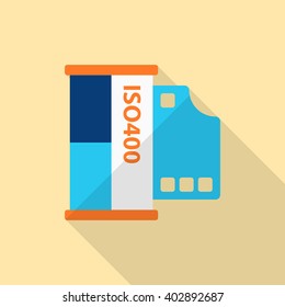 Film icon , Vector flat long shadow design.