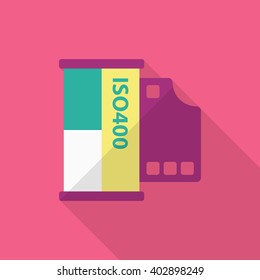 Film icon , Vector flat long shadow design.