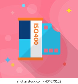 Film icon , Vector flat long shadow design.
