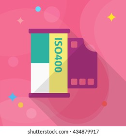 Film icon , Vector flat long shadow design.