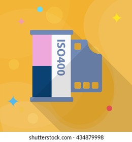 Film icon , Vector flat long shadow design.