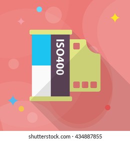 Film icon , Vector flat long shadow design.