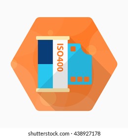 Film icon , Vector flat long shadow design.