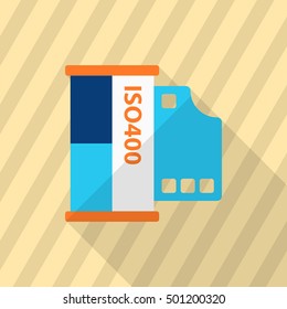 Film icon , Vector flat long shadow design.