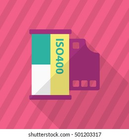 Film icon , Vector flat long shadow design.