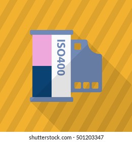 Film icon , Vector flat long shadow design.
