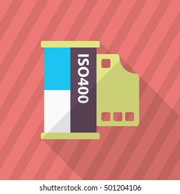 Film icon , Vector flat long shadow design.