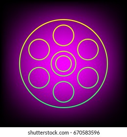 Film icon. Vector. Yellow-green gradient linear icon on magenta light as background