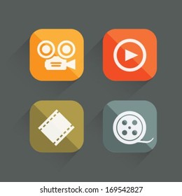 Film icons Flat style with long shadow