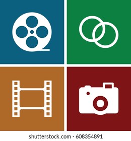 Film icons set. set of 4 film filled icons such as movie tape, camera