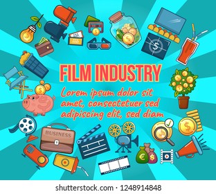 Film industry concept banner. Cartoon banner of film industry vector concept for web, giftcard and postcard