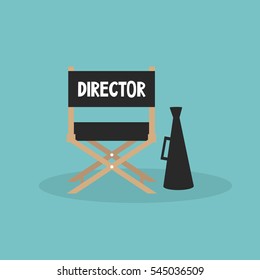 Film industry. Director's chair and megaphone/ editable flat vector cartoon illustration