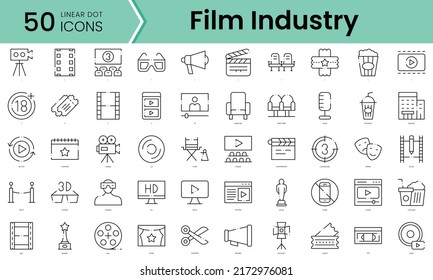 Film Industry Icons Bundle. Linear Dot Style Icons. Vector Illustration