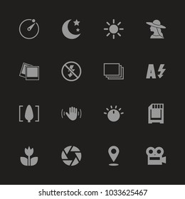 Film Industry icons - Gray symbol on black background. Simple illustration. Flat Vector Icon.