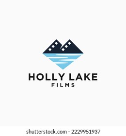 film lake logo design vector silhouette illustration