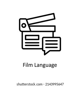 Icono de contorno vectorial del lenguaje cinematográfico para web aislada en el archivo EPS 10 de fondo blanco
