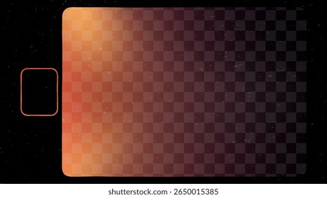 A textura do vazamento da luz do filme com gradiente laranja e vermelho em um fundo quadriculado escuro. Sobreposição de filme antigo.
