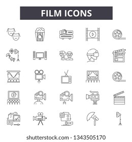 Film line icons for web and mobile design. Editable stroke signs. Film  outline concept illustrations