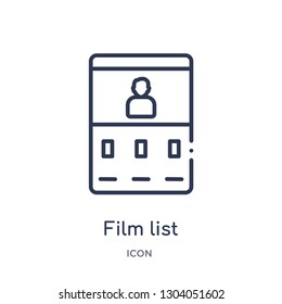 film list icon from user interface outline collection. Thin line film list icon isolated on white background.