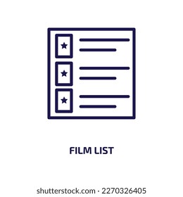 icono de lista de películas de la colección de interfaces de usuario. Lista de película lineal delgada, reproducción, icono de contorno de sonido aislado en fondo blanco. Señal de lista de películas de vectores de línea, símbolo para web y móvil