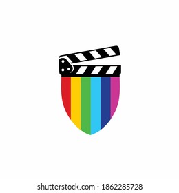 film logo with shield concept, rainbow concept