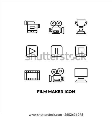 Film Maker Icon Set is a collection of icons designed to represent various aspects of the film world, such as cameras, directors, clawfoot, film reels, lighting, editing.