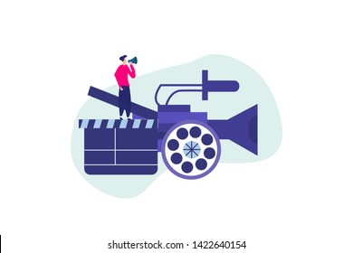 Film maker. Film Production vector illustration concept, people in the studio making a film, filmmaking online course can use for, landing page, template, ui, web, mobile app, poster, banner