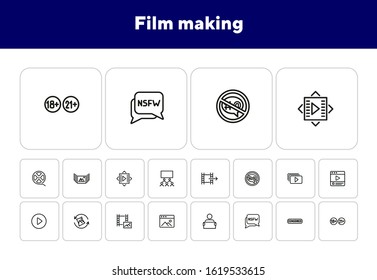 Film Making Icons. Set Of Line Icons On White Background. Video Concept. Vector Illustration Can Be Used For Topics Like Creation, Production, Video