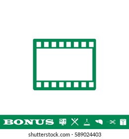 Film or Media icon flat. Green pictogram on white background. Vector illustration symbol and bonus button