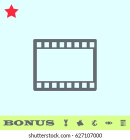 Film or Media icon flat. Grey pictogram on blue background. Vector illustration symbol and bonus buttons medal, cow, earth, eye, calculator