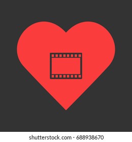 Film or Media icon flat. Simple pictogram on heart background. Vector illustration symbol