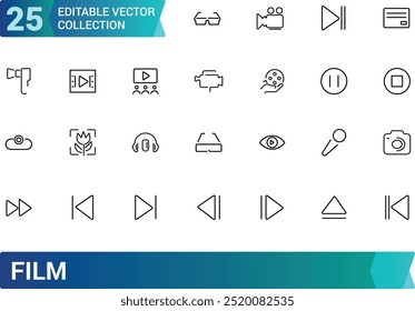 Film Media icons collection, Icons big set for design. minimal thin line web icon set. Outline icons collection. editabale stroke icons set.