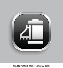 film mm icon design. Glossy Button style rounded rectangle isolated on gray background.. Vector illustration