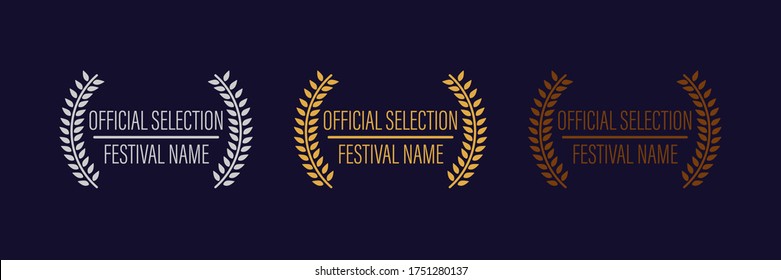 film movie award vector. laurel festival winner wreath. best cinema star icon. gold logo. celebrity branch prize. academy entertainment reel. reward emblem banner. silver. olive palm. svg