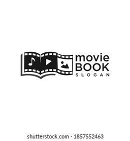 Film Movie Book logo Cinema Symbol Stock Vector. Library movie logo flat icon. Film Education logo Design Template