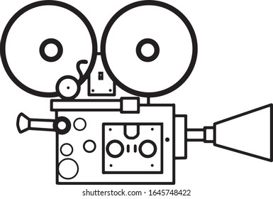 film movie camera vintage retro style black and white vector illustration 