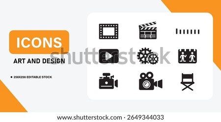 Film and Movie Creation Icons Pack Featuring Camera, Video, and Director Tools