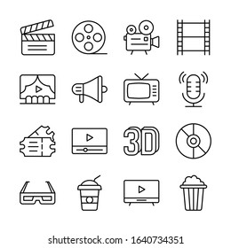 Film and movie line icon set