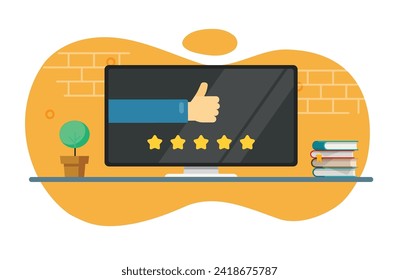 Film movie rating review icon vector graphic illustration flat cartoon, digital tv video content quality feedback online survey stars on screen image clipart