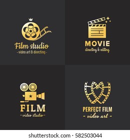 Film, movie and video logo vintage vector set. Hipster and retro style. Part one.