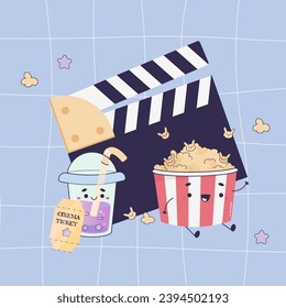 Film, movies cute background, groovy style, popcorn, movie, for caption, poster