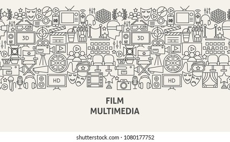 Film Multimedia Banner Concept. Vector Illustration of Line Web Design.