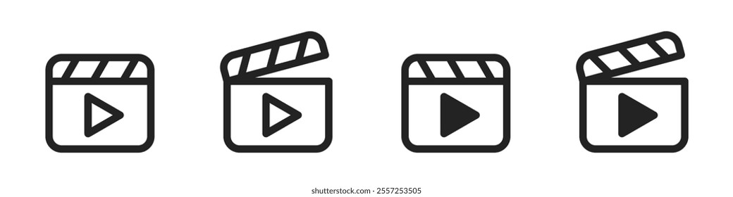 Film multimedia or video play button black isolated illustration set for UI. Vector icons in flat style