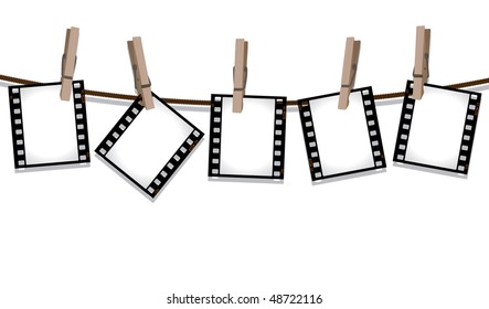 Film negatives hanging on a line