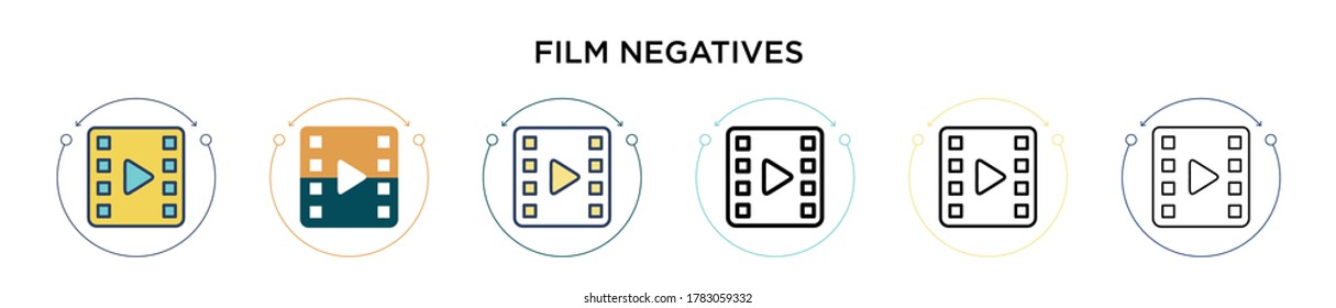 Film negatives icon in filled, thin line, outline and stroke style. Vector illustration of two colored and black film negatives vector icons designs can be used for mobile, ui, web