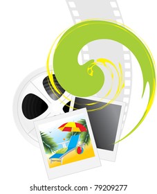 Film objects and photography of resort. Vector