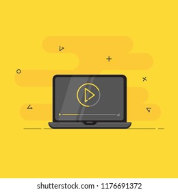 Film on the screen. Trendy flat vector on yellow background. 