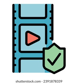 Film patent icon outline vector. Legal property. Data content color flat